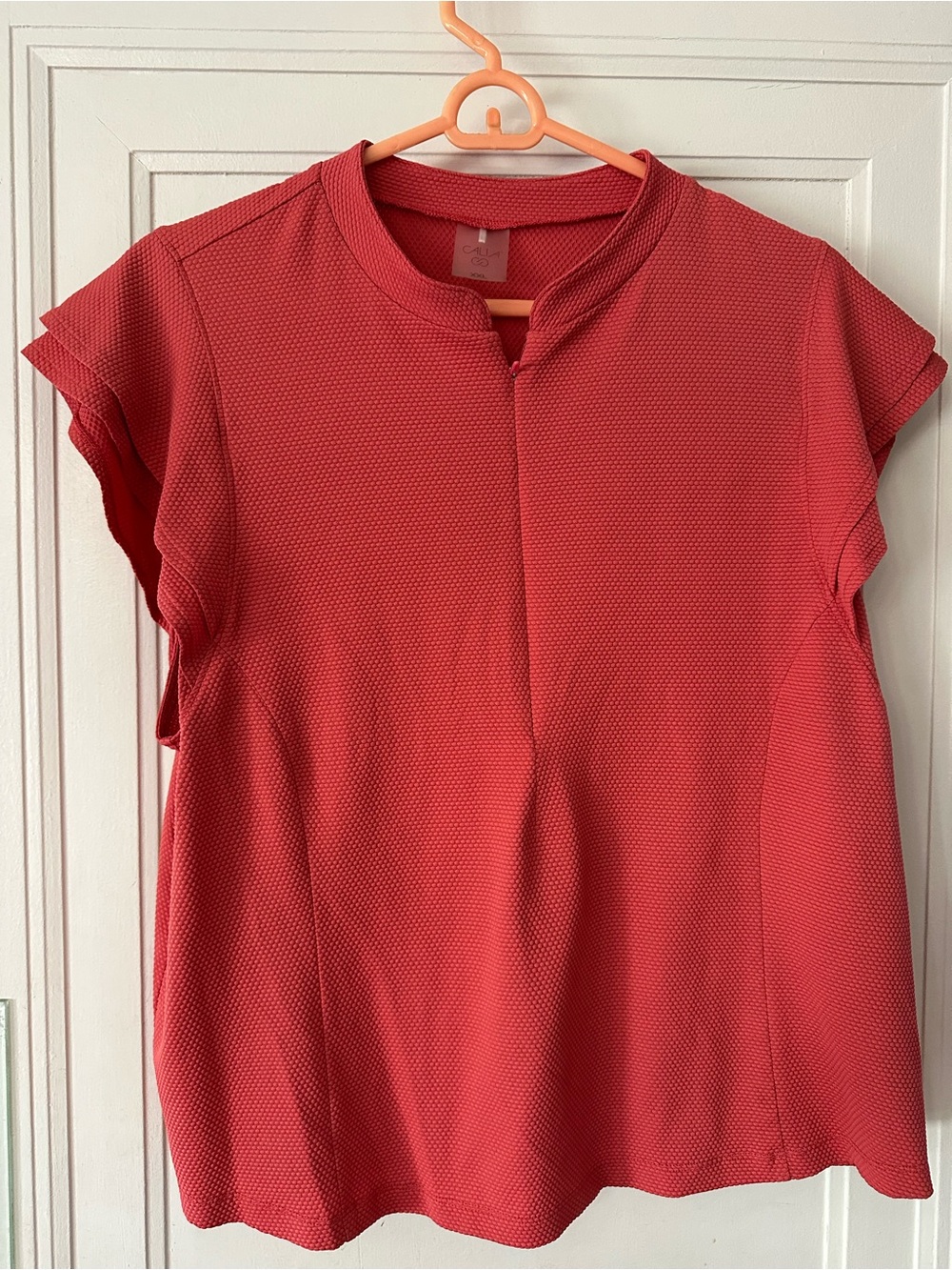 Textured Coral Knit Cap-Sleeve Blouse